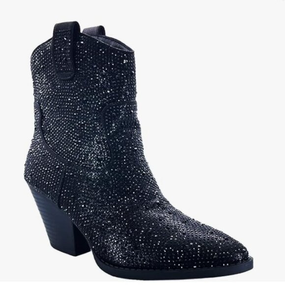 Top Moda Women Ankle Cowboy Western Boots Block High Heels  Western Cowgirl Rhinestone Ankle Booties – Pointed Toe, 3\